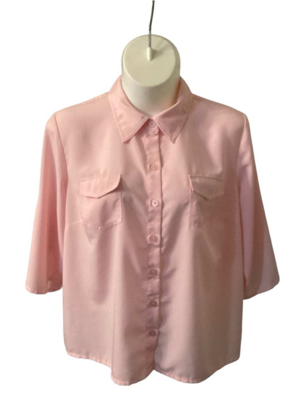 Susan Graver Plus Size Blush Pink Short‑Sleeve Button Down Shirt 2X - Picture 4 of 10